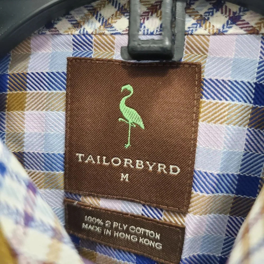 Tailorbyrd Men's Blue & brown Plaid Mixed Print Flip Cuff L/S Dress Shirt Size M - Picture 4 of 6